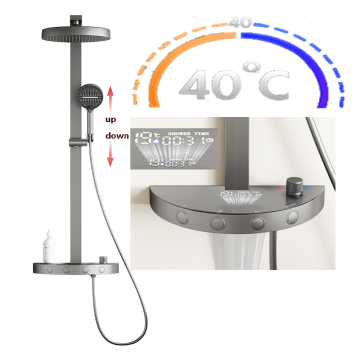 3-fungsi PVD Gun Grey Bathroom Digital Thermostatic Led Shower Faucet Mixer Set Dengan Rak