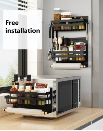 HONGDEC Black Kitchen Storage Rack Rustproof Kitchen Storage Shelf
