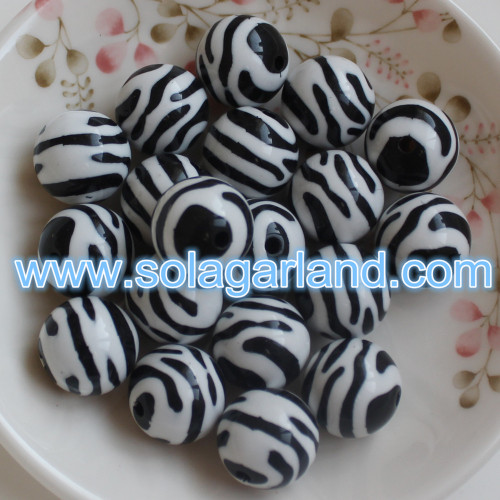 10/12/16/20MM Acrylic Round Striped Zebra Pony Ball Beads