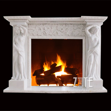 Western Style Classic decoration white natural stone marble fireplace mantel
