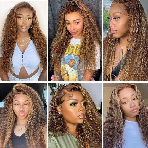 Wholesale Cheap In Color P4/27 For Black Women 100% Brazilian Hair 13x4 HD Full Lace Front Blonde Deep Curly Human Hair Wigs