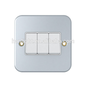 UK type 10A 3 Gang 1 Way Plate metal Switch
