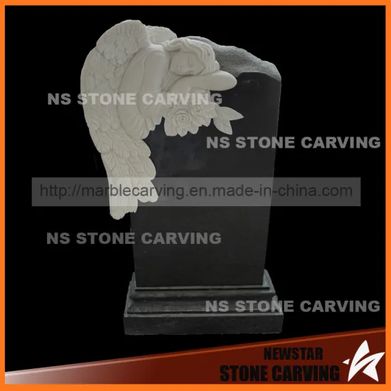 Good Frost Resistance Black Granite Tombstone with White Angel Carving