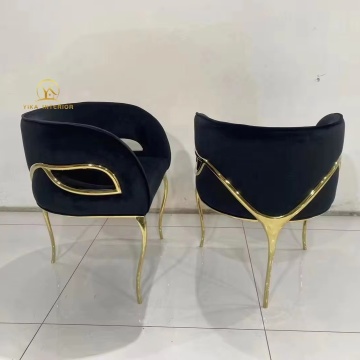 Boca Do Lobo Gold Brass Dining Chair with Stainless Steel Frame and Velvet Seat