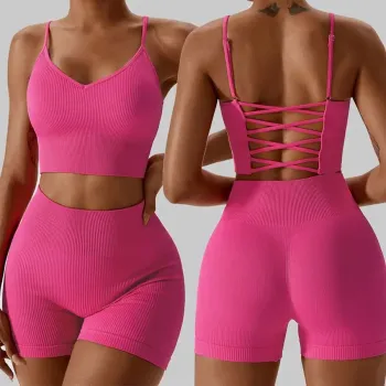 2023 Custom Logo Fitness Clothing: Ribbed Seamless Yoga Set for Women