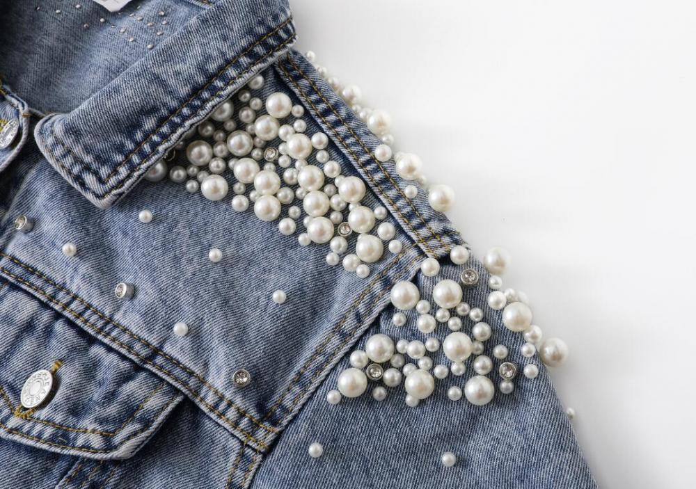 Bead Studded Denim Lady Blouse Jacket