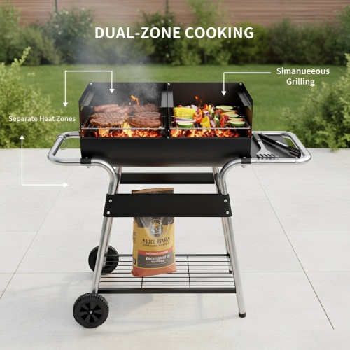 Grill Arang Mudah Alih Serbaguna dengan 4 Rak Boleh Ditanggalkan