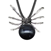 Black Obsidian 16MM Ball Antique Silver Spider Pendant (47x40mm) Necklace 45cm Black Cord