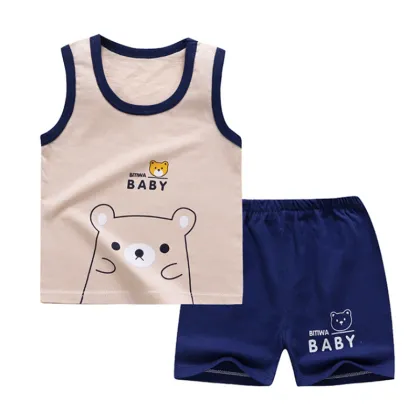 Summer Wholesale Cotton Sleeveless 2-Piece Baby Clothing Sets