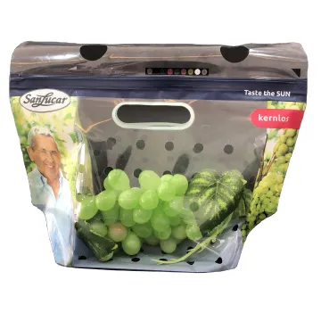 Customized Printed Plastic Bag For Green Seedless Grape Bags Fruit and Vegetable Ziplock Pouch With Handle and Air Hole
