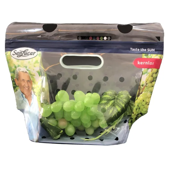 Customized Printed Plastic Bag For Green Seedless Grape Bags Fruit and Vegetable Ziplock Pouch With Handle and Air Hole