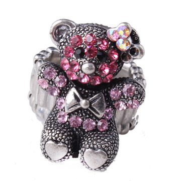 Hot Sell Animal Cute Bear Rings With Colorful Crystal Rings