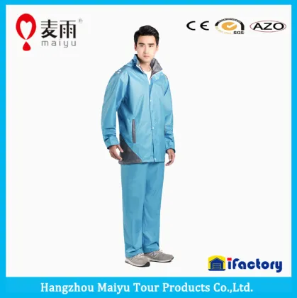 Maiyu waterproof blue pu rain jacket