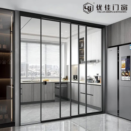 Кухонная стеклянная раздвижная перегородка с тонкой рамой