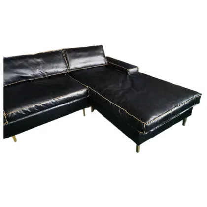Luxury Customized Black Imperial Leather L Shape Sofa Set for Living Room
