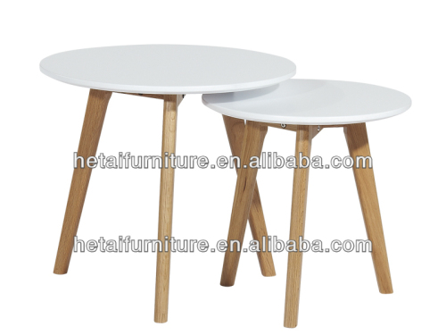 2014 Hot Sale White MDF Top with Oak Wood Legs Nesting Table