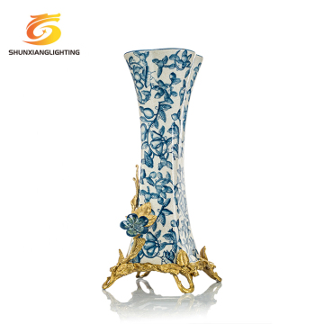 Blue Flower Hand-Painted Vintage Ceramic Vase for Living Room and Study