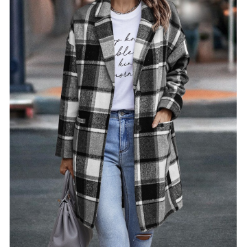 Women's Plaid Casual Button Lapel Coat