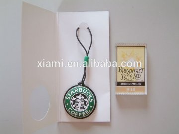 custom make well design engraved starbucks pattern embossed silicone mobile charm