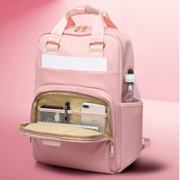 Women Fashion Backpacks pink 15.6Inch Laptop Backpack with USB Charger Female Back Pack School Bags For Teenage Girls