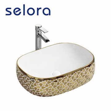 Hot Selling Luxury Gold Wash Basin Ceramic Basin