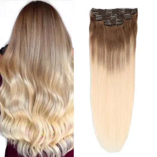 OEM & ODM acceptable russian ombre color balayage clip in hair extension