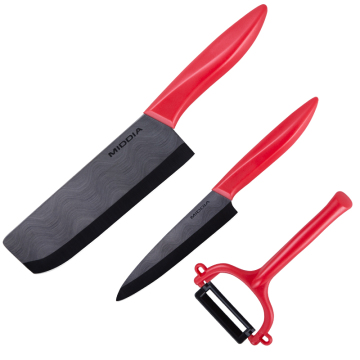 MIDDIA Ceramic Kitchen Knives Set: Black Cleaver, Fruit Knife, and Peeler Zirconia Knife Set for Amazon Sale