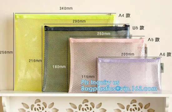 mesh zip document file bag with nylon zipper, pocket file folder bag zipper document holder bag, zipper file bag pvc mesh zipper