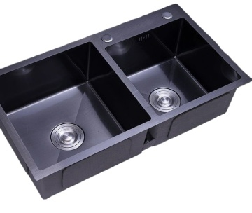 Double Bowl Black Stainless Steel Drop-in Kitchen Sink with Dual Basins and Built-in Ledge - Factory Price