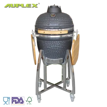 AUPLEX 18-Inch Kamado Ceramic Grill: Portable Outdoor BBQ Smoker with Folding Trolley