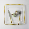 Square Gold Rim Beaded Transparent Glass Charger Plate