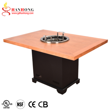 Mesa de maceta caliente de metal con tapa de madera a la venta