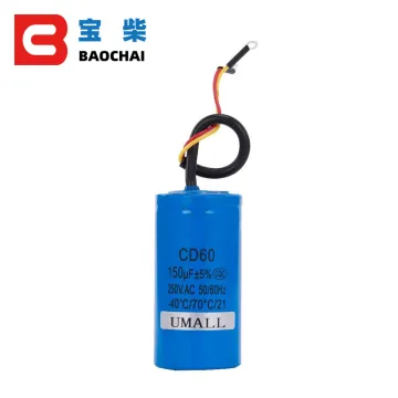 CD60 150UF 250V AC Starting Capacitor for Heavy Duty Electric Motor Air Compressor - Red Yellow Two Wires