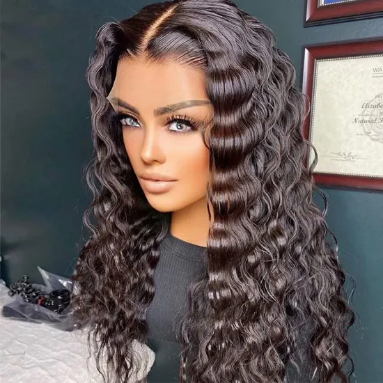 8 inches - 24 inches Large Stock Curly Deep Wave  Lace Human Hair Wig