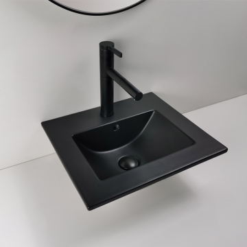 Matt Black Ceramic Wash Basin with Thin Edge, Bathroom Cabinet Vanity Basin