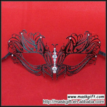 Wholesale Luxury Black Metal Laser Cut Masquerade Mask With Rhinestone