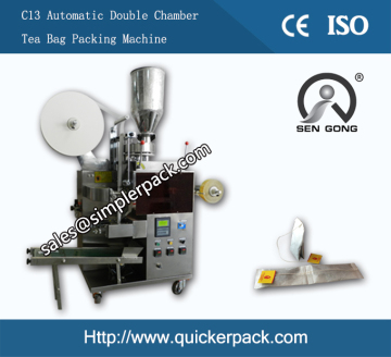 Automatic Double Chamber Tea Bag Packing Machine with Thread and Tag
