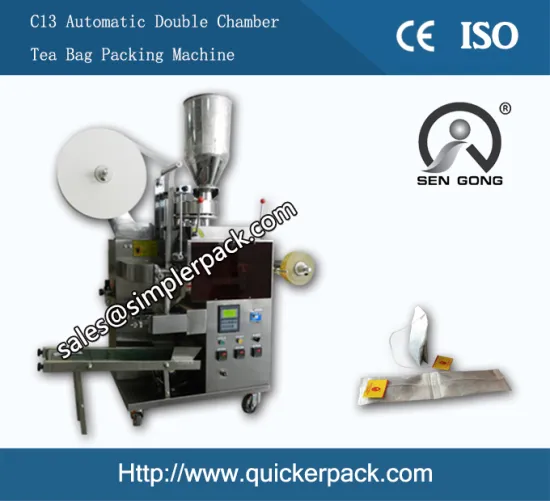 Automatic Double Chamber Tea Bag Packing Machine with Thread and Tag