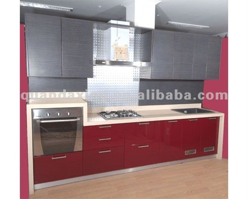 Red UV Lacquer Kitchen Cabinet for Indian Market