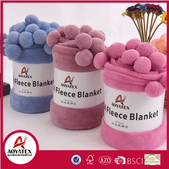 coral fleece fashion plain spanish blanket with pompom