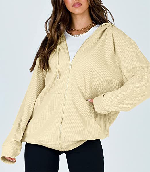 Women's Jacket Waffle Zip Up Hoodie