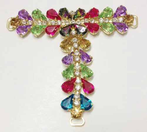 Colorful Diamante with Drops Design T-Strap Sandal Chain, Luxury Diamante Sandals Trim for Flat Heel Women Casual Sandals Flat