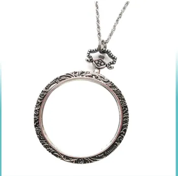 3X Silver Color Pendant Necklace with Glass Lens