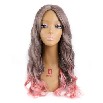Cheap long Loose Body Wave  Ombre brown pink gradient Hair wig Natural Fluffy Long Wavy Synthetic hair Wigs for black women