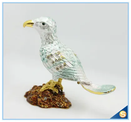 Lark Bird Shape Metal Craft Enamel Pewter Trinket Box
