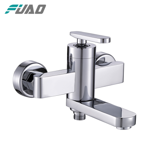 FUAO Chrome finish full copper body floor mounted bathtub faucet