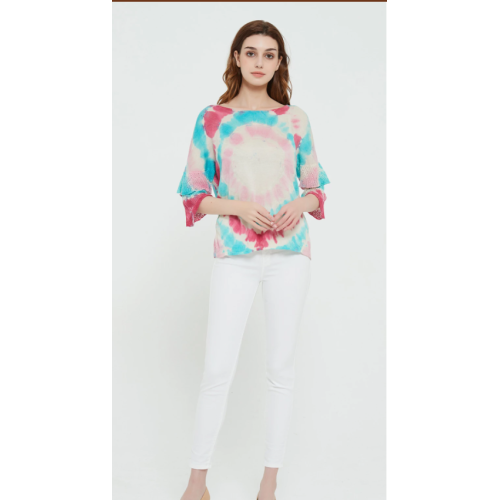 wholesale women latest tie dye printing silk cashmere sweater in reasonable price