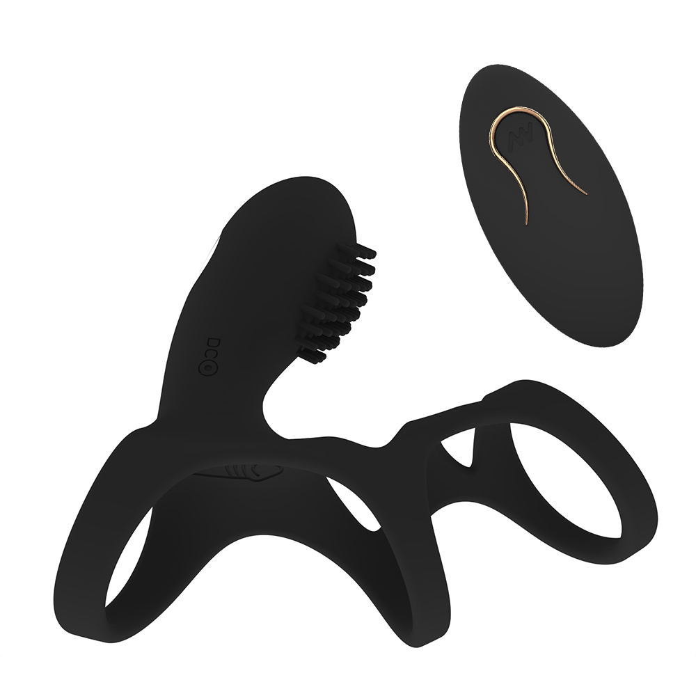 Triple Ring Vibrating Cock Ring With Stimulating Brush Head