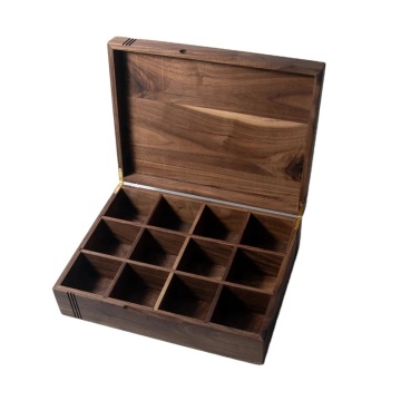 Caja organizador de té de madera de nogal negro 12 compartimentos