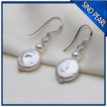 A 11-12MM / 4-5MM nature Freshwater Pearl Earrings Flat Round PE005